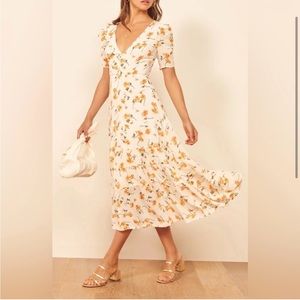 Reformation Cosa Floral Midi Dress, Reformation (Ivory/Yellow/Orange), size 6
